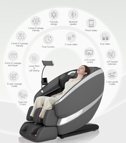 Black Full Body Massage Chair with Dual Core S-Track, Zero Gravity Recliner W9356