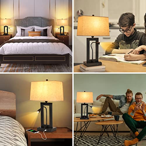 Table Lamps Set of 2, Dimmable with Fabric Lampshade K1063