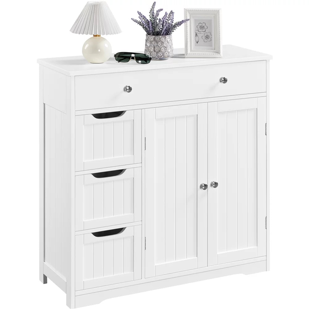 White 4 Drawer Floor Storage Cabinet with Adjustable Shelf E464
