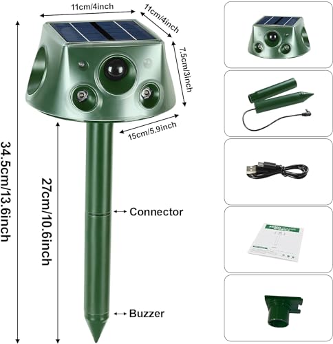 Solar Animal Repeller 360° Ultrasonic Outdoor with Motion Sensor & LED Flashing T441