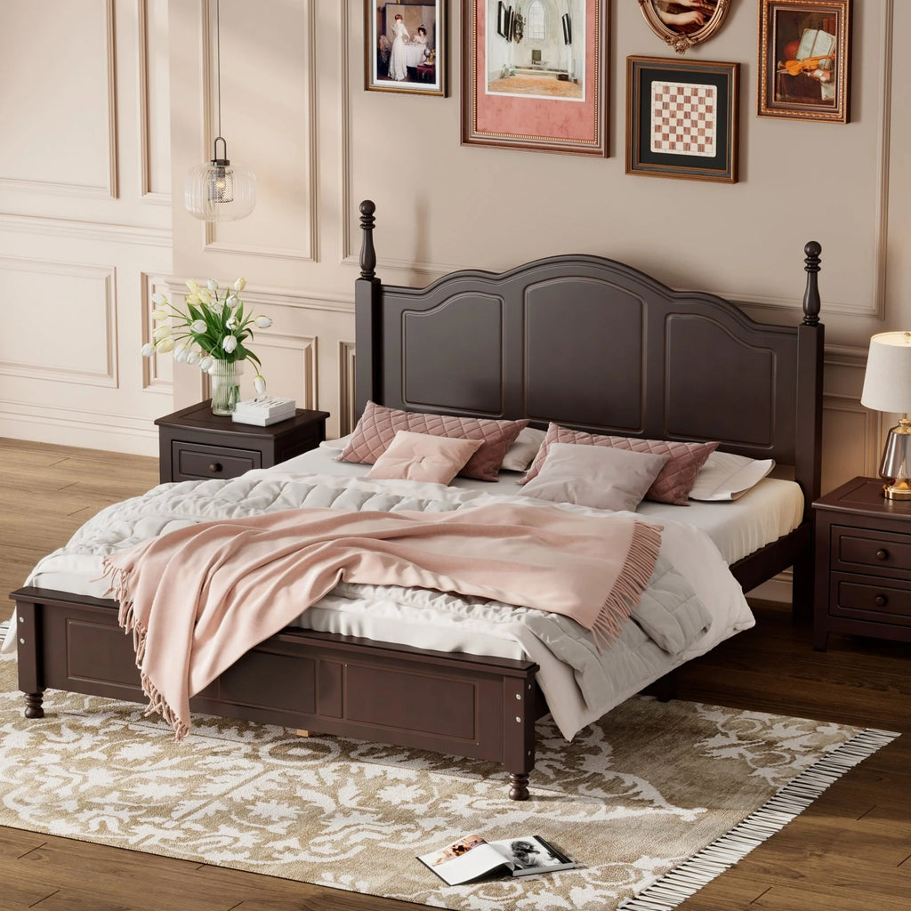 Dark Walnut Queen Size Wood Platform Bed Frame P858536