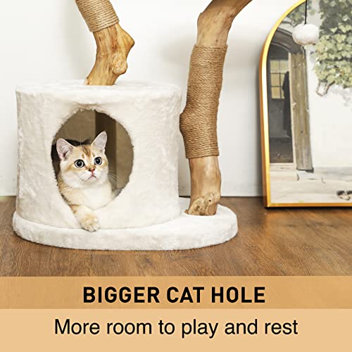 White Real Wood Cat Tree with Scratch Post C928925