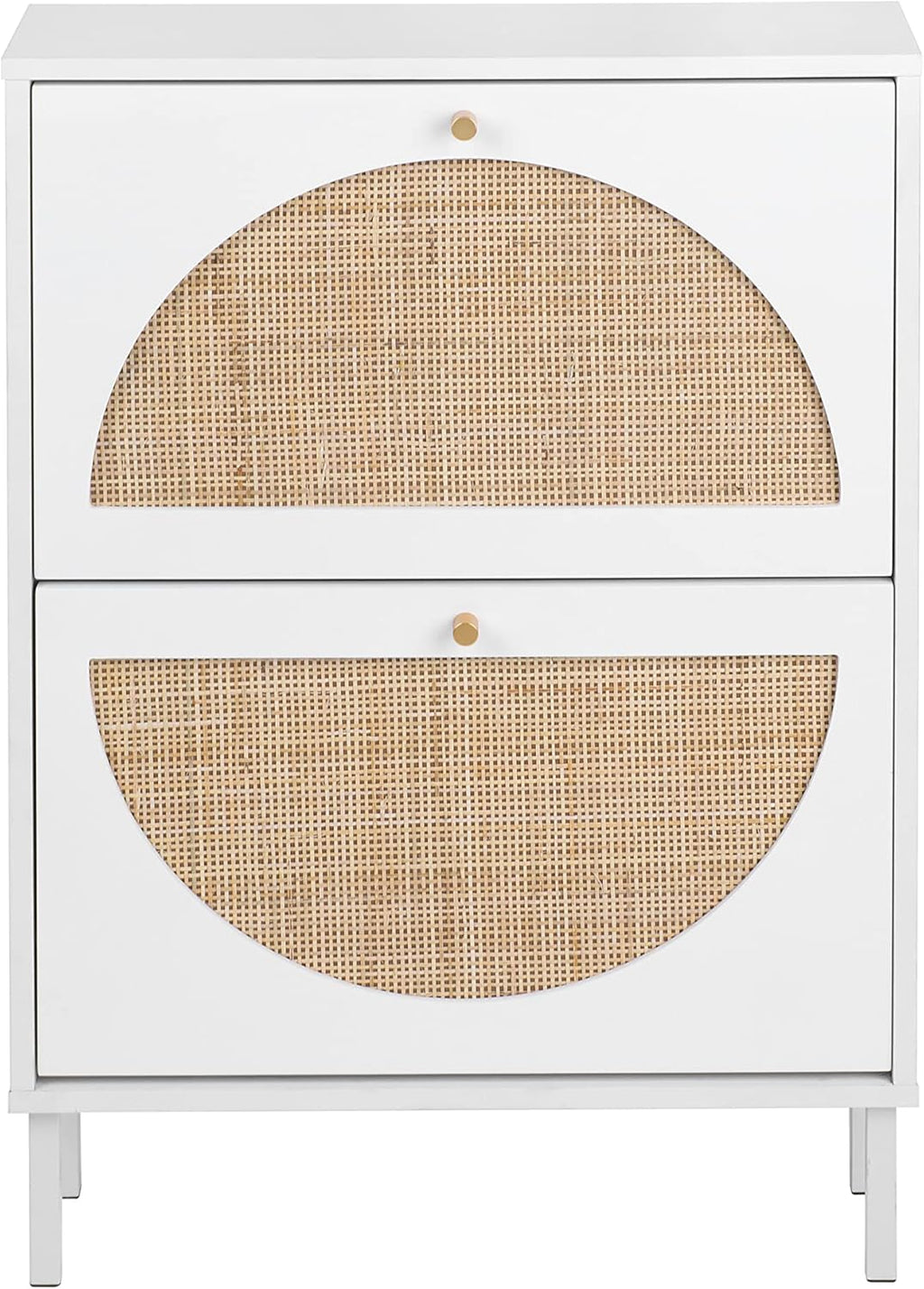 White 2-Drawer Shoe Cabinet with Rattan Doors F536212