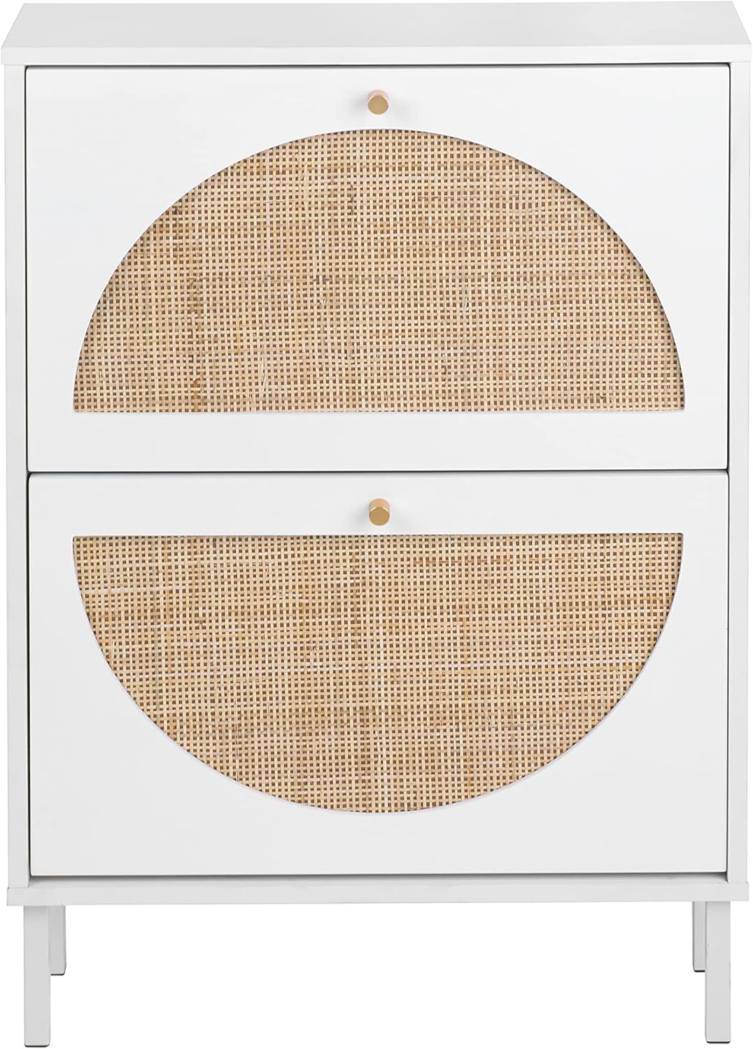 White 2-Drawer Shoe Cabinet with Rattan Doors F536212