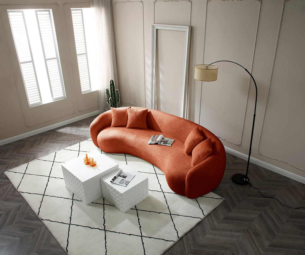 Orange Boucle 5 Seater Curved Sofa L36060
