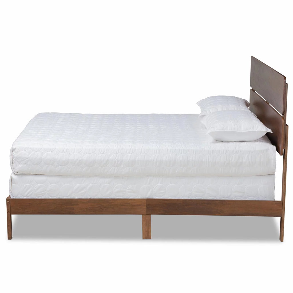 Gray and Oak Finished Wood Full Size Panel Bed P7012