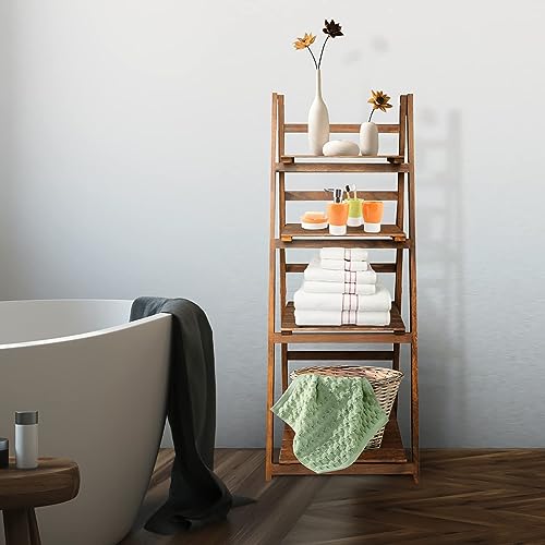 White Foldable Ladder Shelf Wood Plant Stand D35874