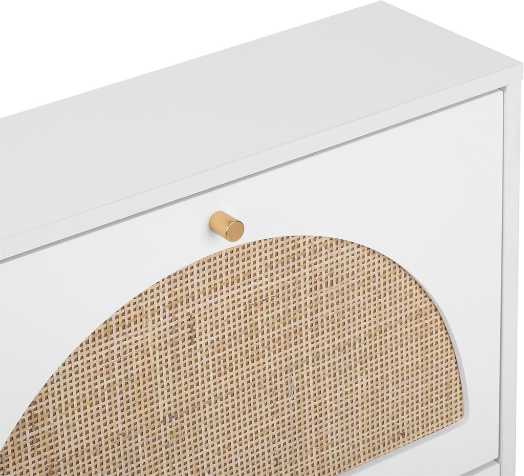 White 2-Drawer Shoe Cabinet with Rattan Doors F536212