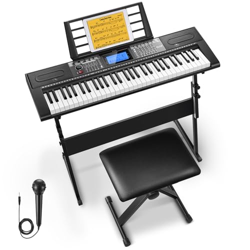 Black 61 Key Electric Piano Keyboard Kit with Stand, Stool, Microphone B664