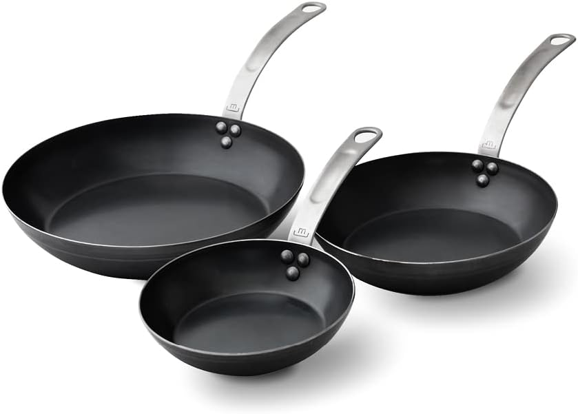 3-Piece Blue Carbon Steel Frying Pan Set Z352
