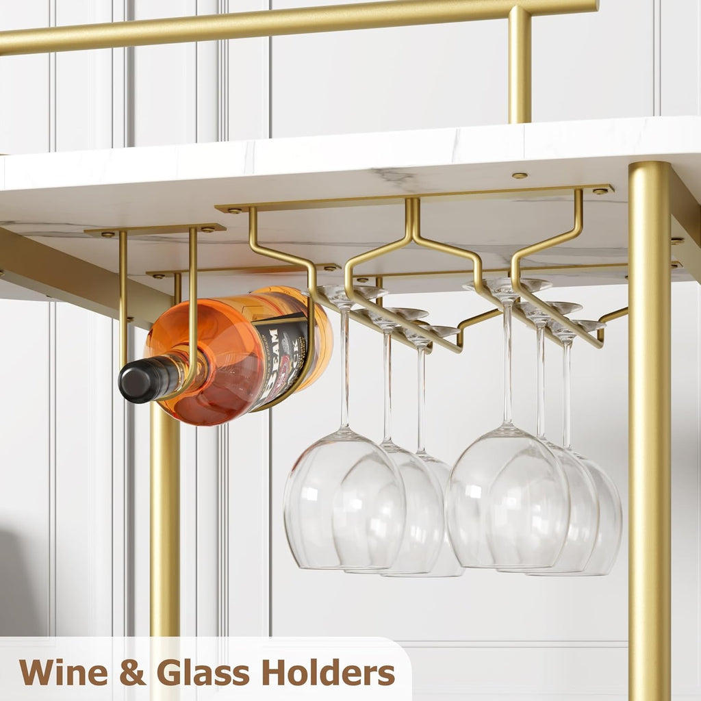 Gold 3 Tier Rotating Bar Cart with Wheels N514608
