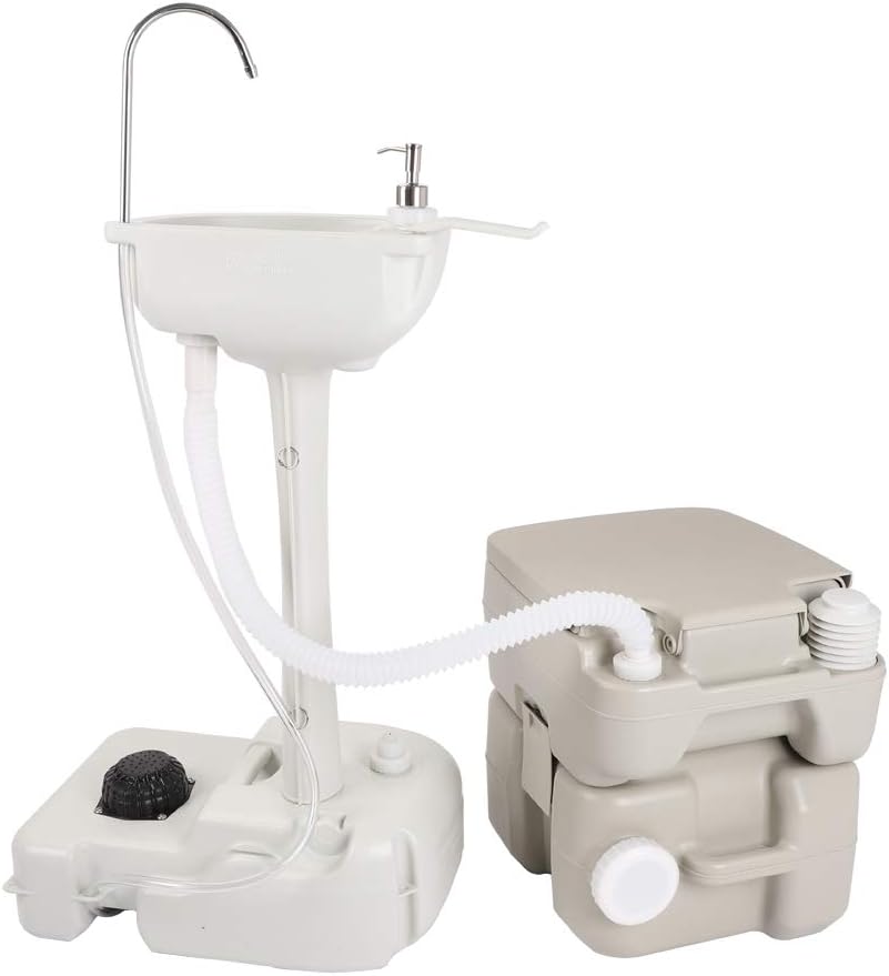 Portable Sink and Toilet Combo, Self-contained 5 Gal Hand Washing Station & 5 Gal Flushing Toilet, Detachable, Compact K412