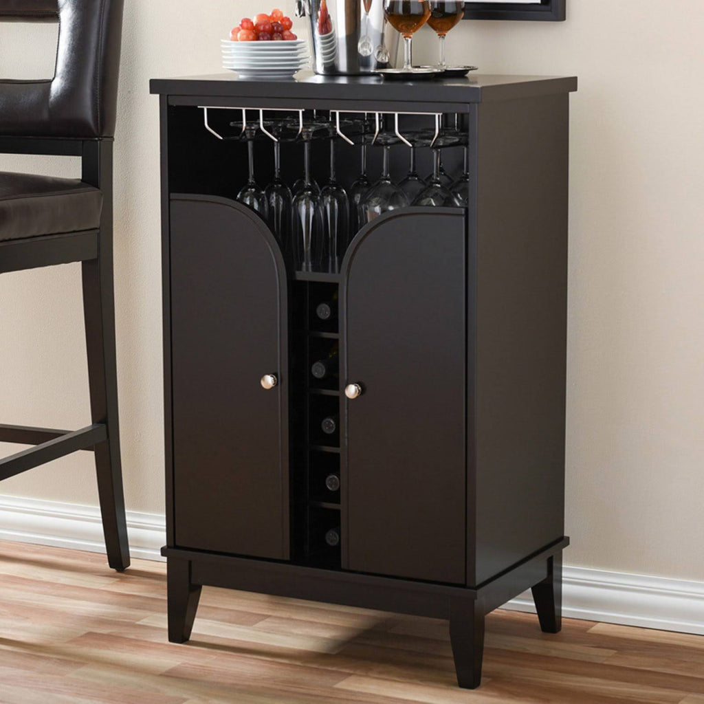 Dark Brown Wood Dry Bar and Wine Cabinet U709