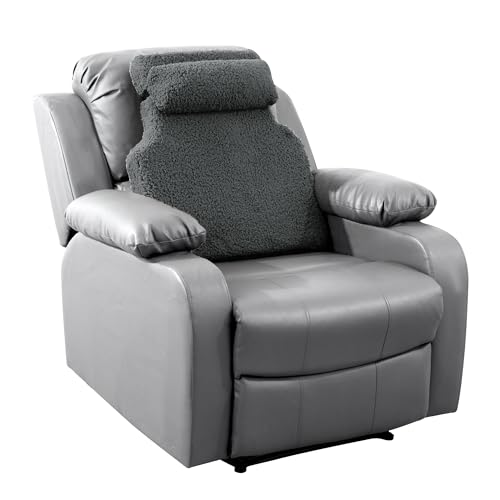 Sherpa Fleece Lumbar Support Pillow with Headrest Memory Foam Recliner Chair Cushion (Grey) V880
