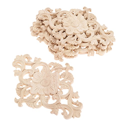 Wood Carved Appliques, 2Pcs Wooden Decorative Onlays, 15x10.5cm Y969425