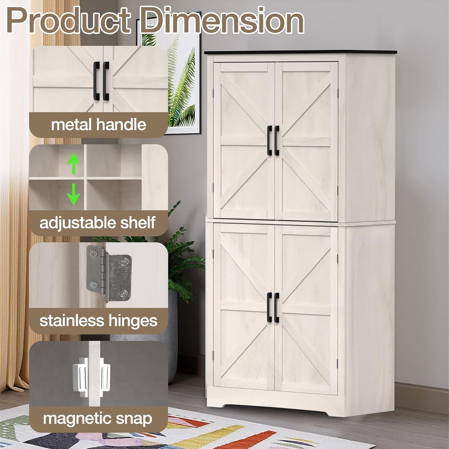 Grey Freestanding Kitchen Pantry Cabinet with 4 Doors and Shelves G489400