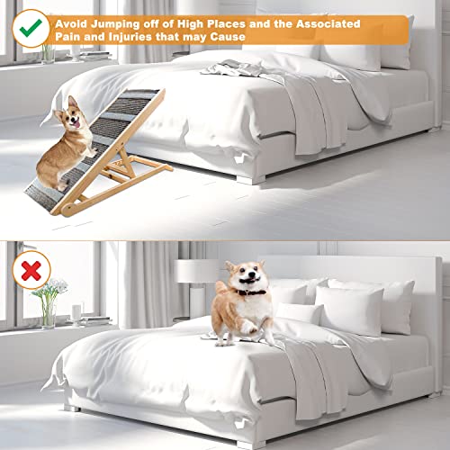 Adjustable Wooden Pet Ramp for Bed, 200Lbs Capacity J375842