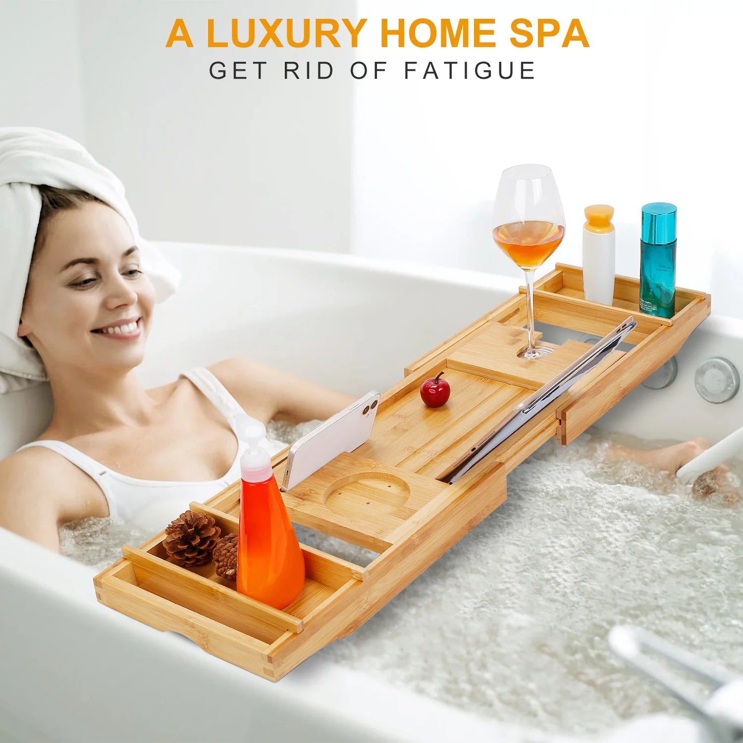 Extendable Bathtub Caddy Tray with Shelves V889