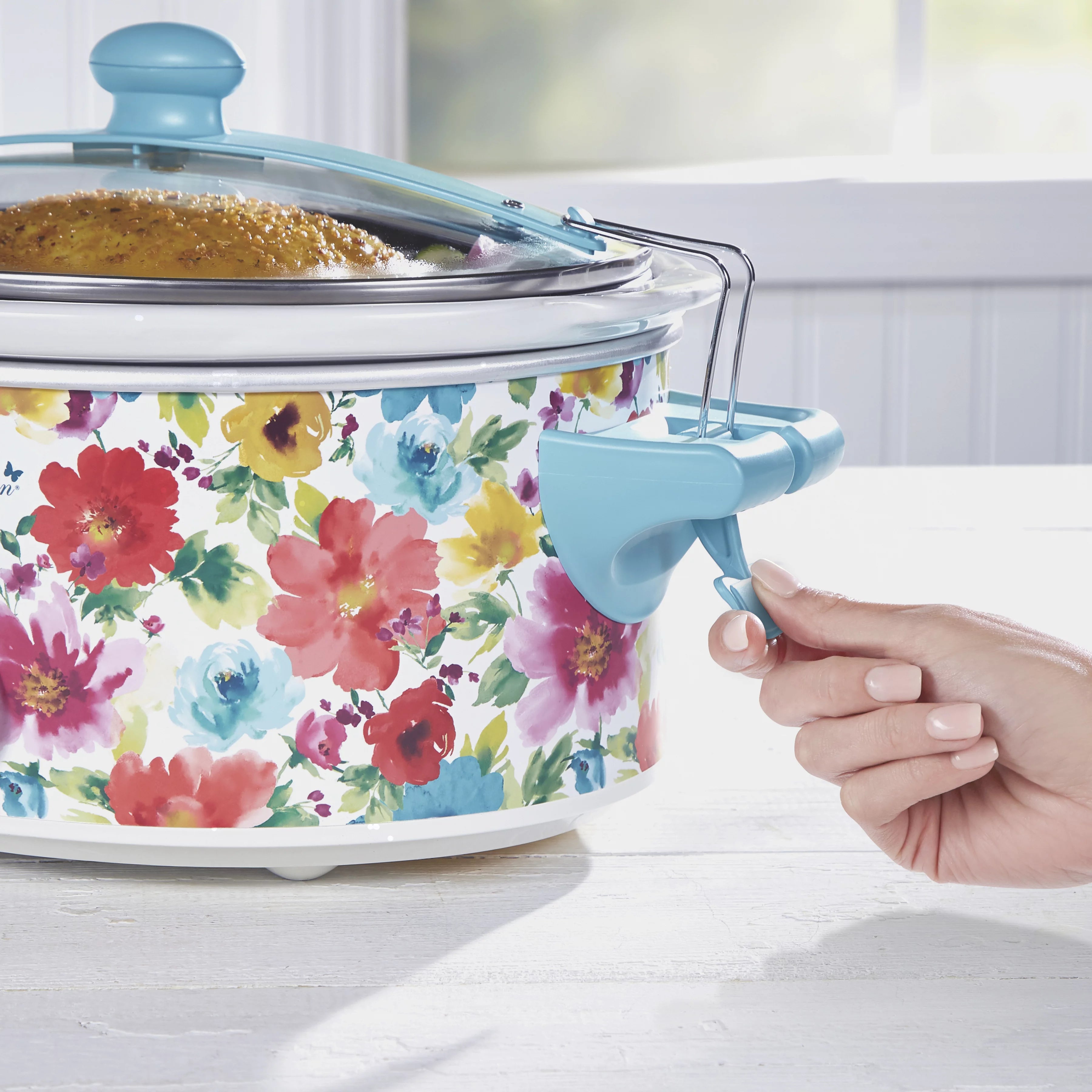 Portable Slow Cooker, 6 Quart, Removable Crock, Breezy Blossom F435696