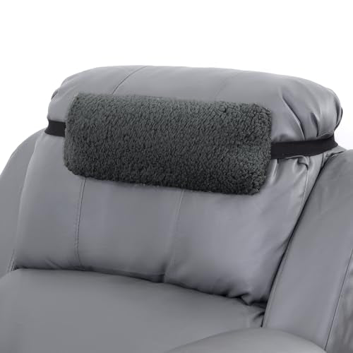 Sherpa Fleece Lumbar Support Pillow with Headrest Memory Foam Recliner Chair Cushion (Grey) V880
