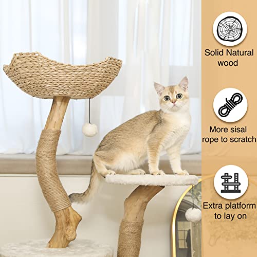 White Real Wood Cat Tree with Scratch Post C928925