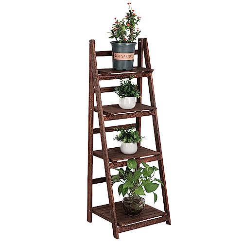 White Foldable Ladder Shelf Wood Plant Stand D35874