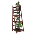 White Foldable Ladder Shelf Wood Plant Stand D35874