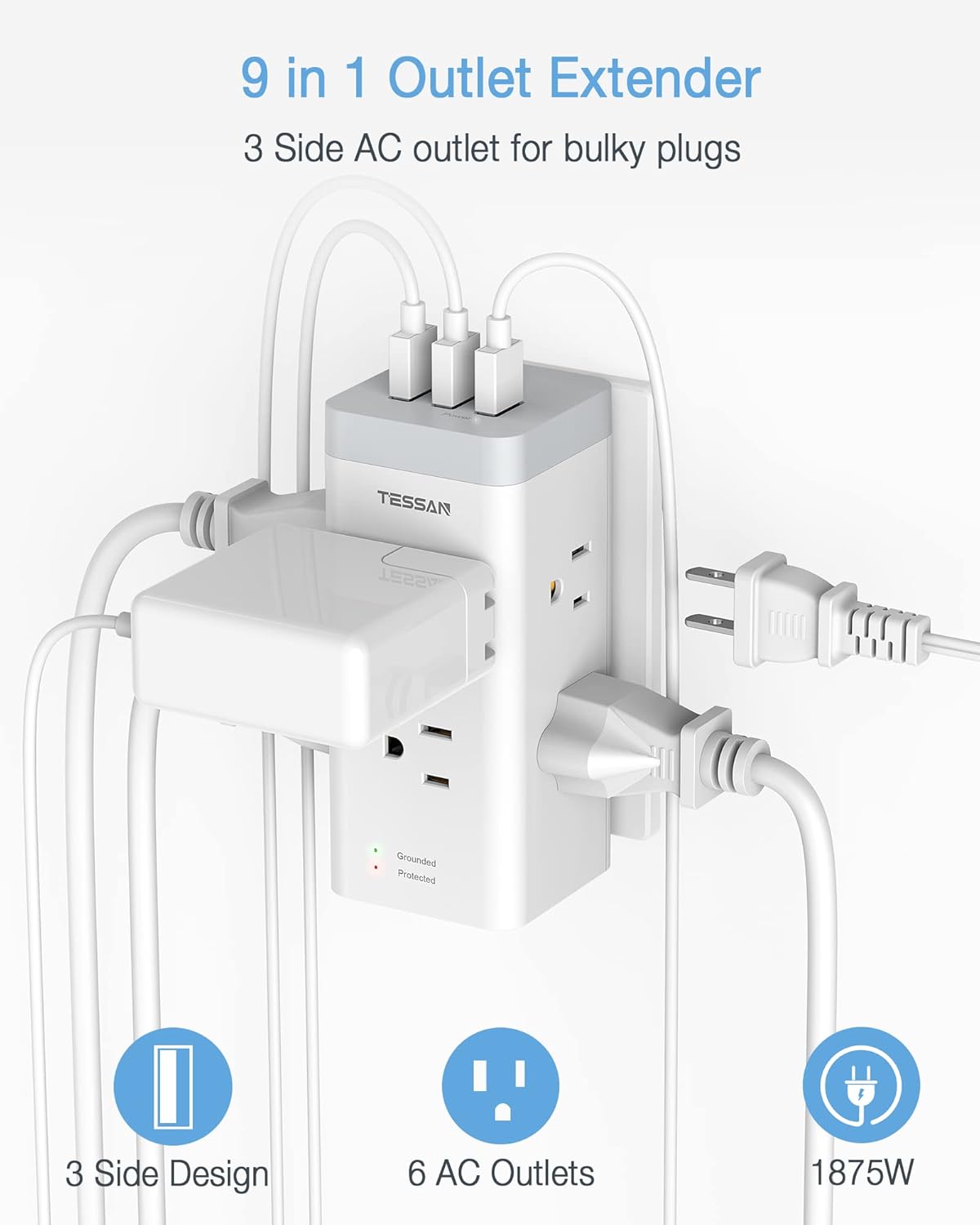 Multi Plug Outlet Extender with USB, 6 Electrical Outlet R3155