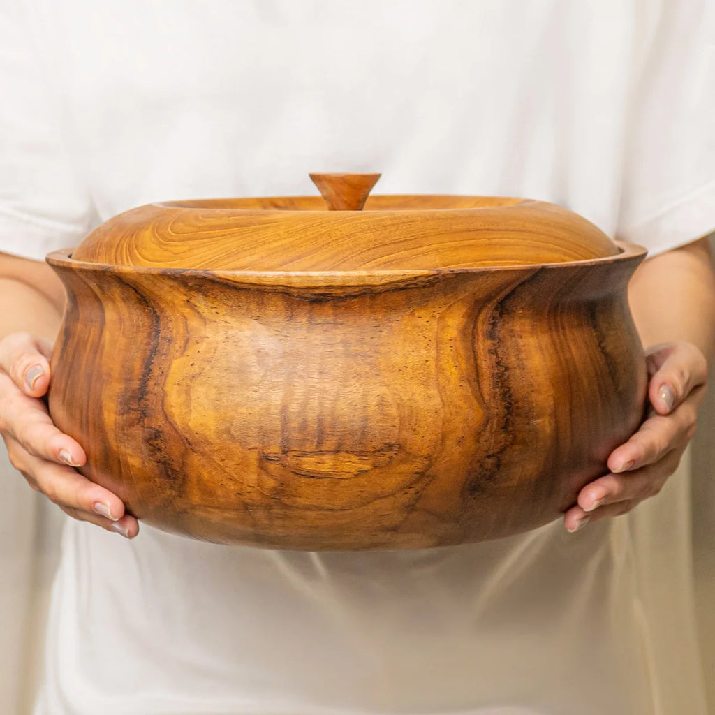 Teak Wood Salad Serving Bowl with Lid R83342