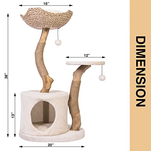 White Real Wood Cat Tree with Scratch Post C928925