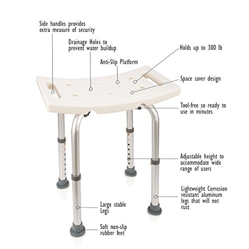 Adjustable Plastic Shower Chair with Grab Bar, 300 Lb Capacity E6143