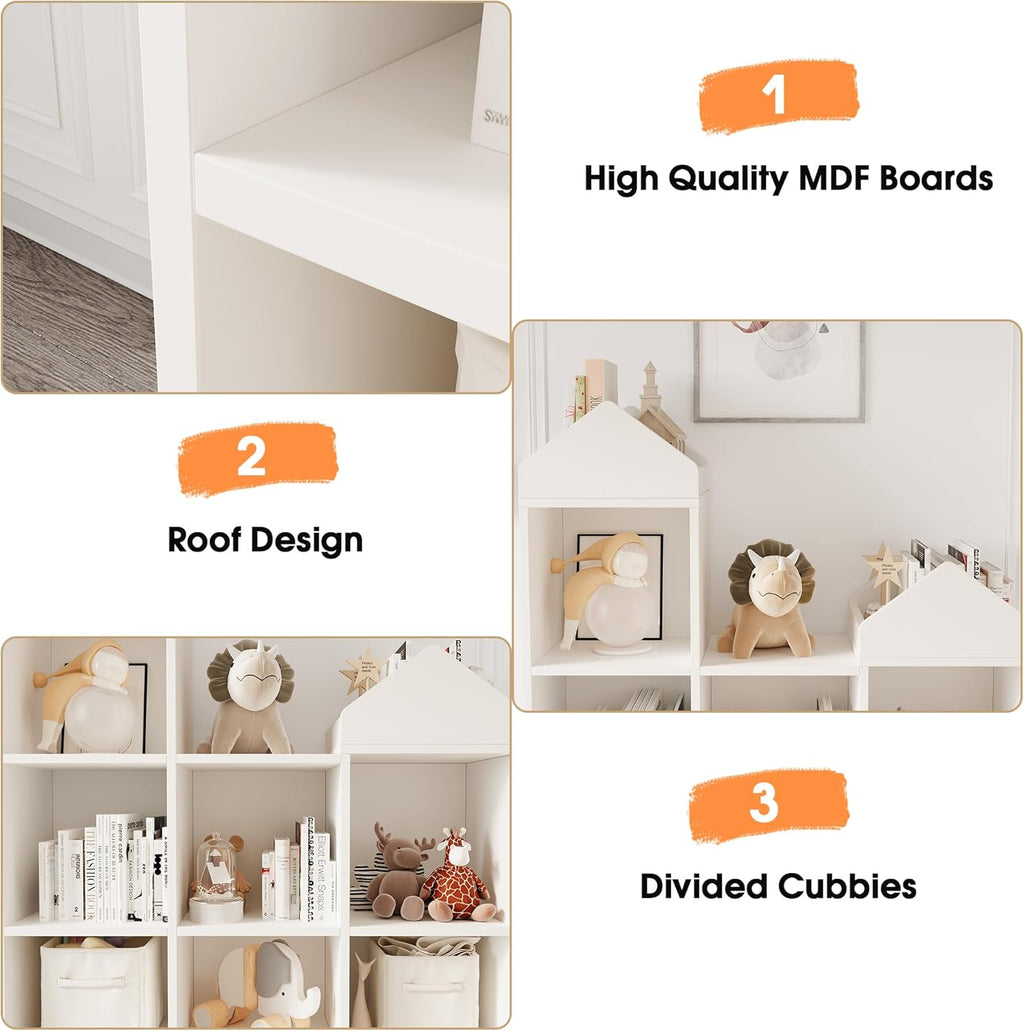 White 7-Cubby Wooden Toy Storage Organizer Bookshelf A728851