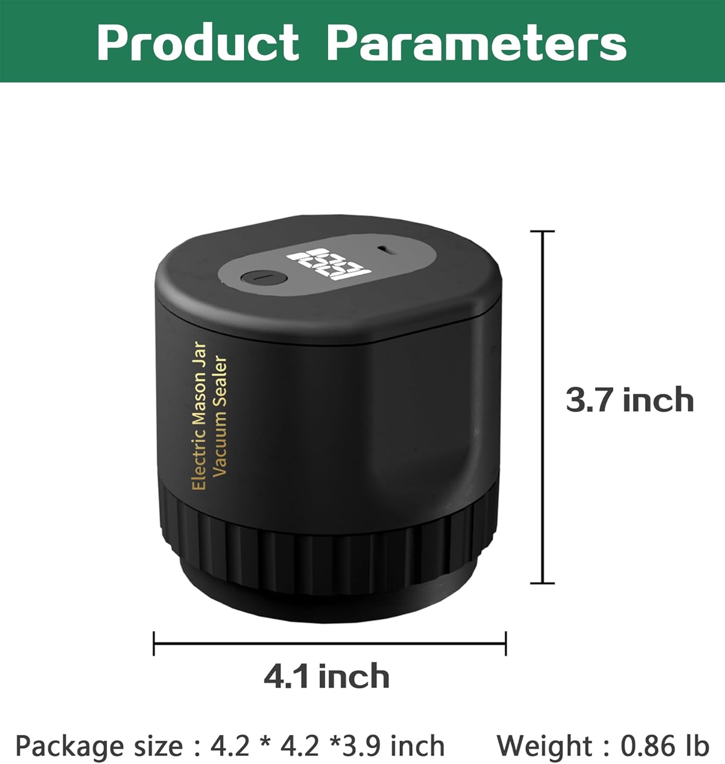 Electric Mason Jar Vacuum Sealer for Canning Jars with Regular Mason Lids（Black） V344