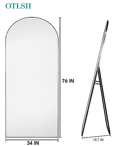 Arched Floor Mirror, 58" Full Length Mirror with Stand, Aluminum Frame - Black G72917