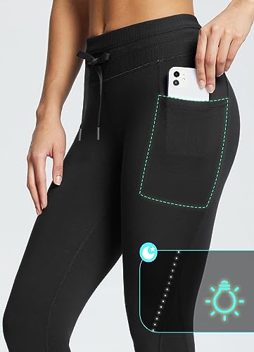 Women's Fleece Lined High Waisted Water Resistant Thermal Warm Winter Leggings with Pockets K347059