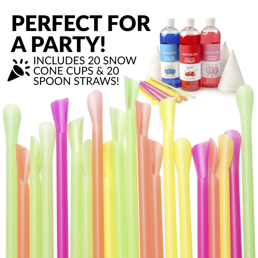 3 16-Ounce Snow Cone Syrups with 20 Spoon Straws Q99989