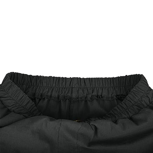 Women's Cotton Linen High Waisted Wide Leg Elastic Drawstring Shorts with Pockets T961844