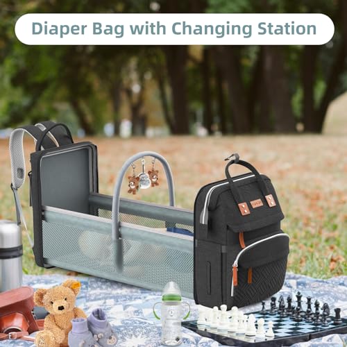 Black Large Diaper Bag Backpack with Changing Station Z13373