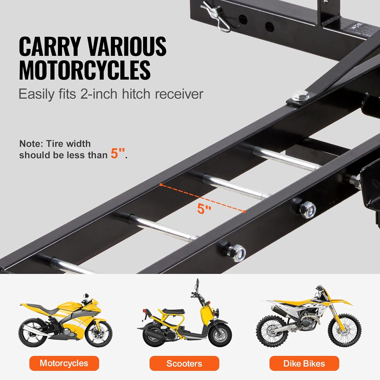 600 LBS Steel Motorcycle Carrier Hitch Mount with Loading Ramp I7294