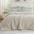 King Size Cream White Faux Fur Comforter Set with 2 Pillowcases X701