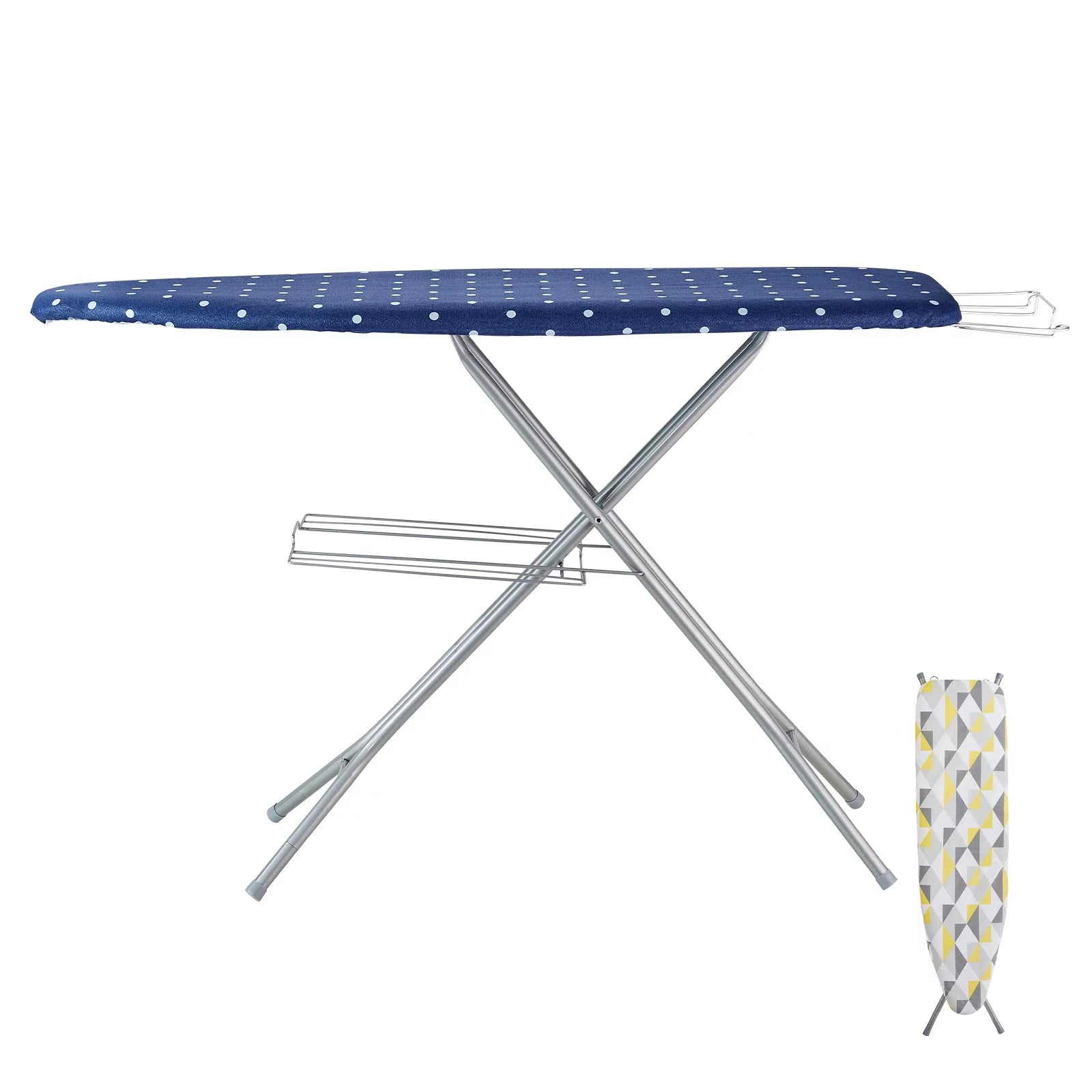 55"x15" Ironing Board with Bottom Storage Tray, 4 Layers, 10 Adjustable Heights, 100% Cotton Cover J9135