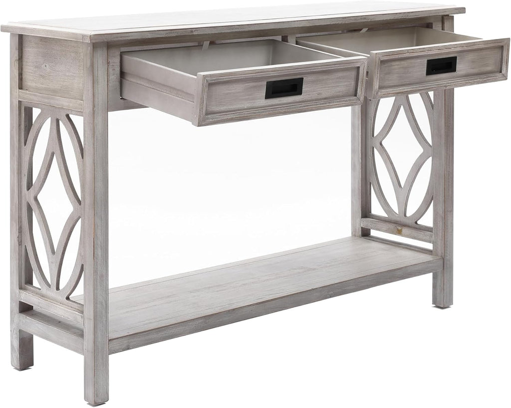 Whitewashed Wood Console Table with Drawers G199649