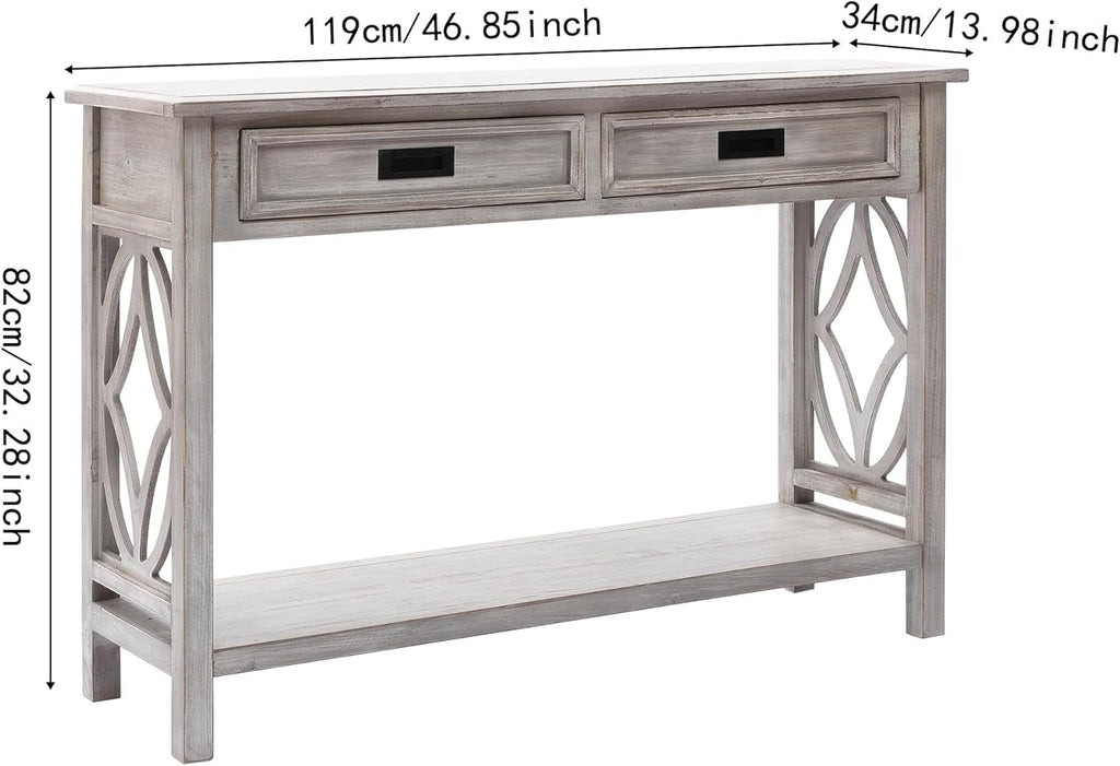 Whitewashed Wood Console Table with Drawers G199649