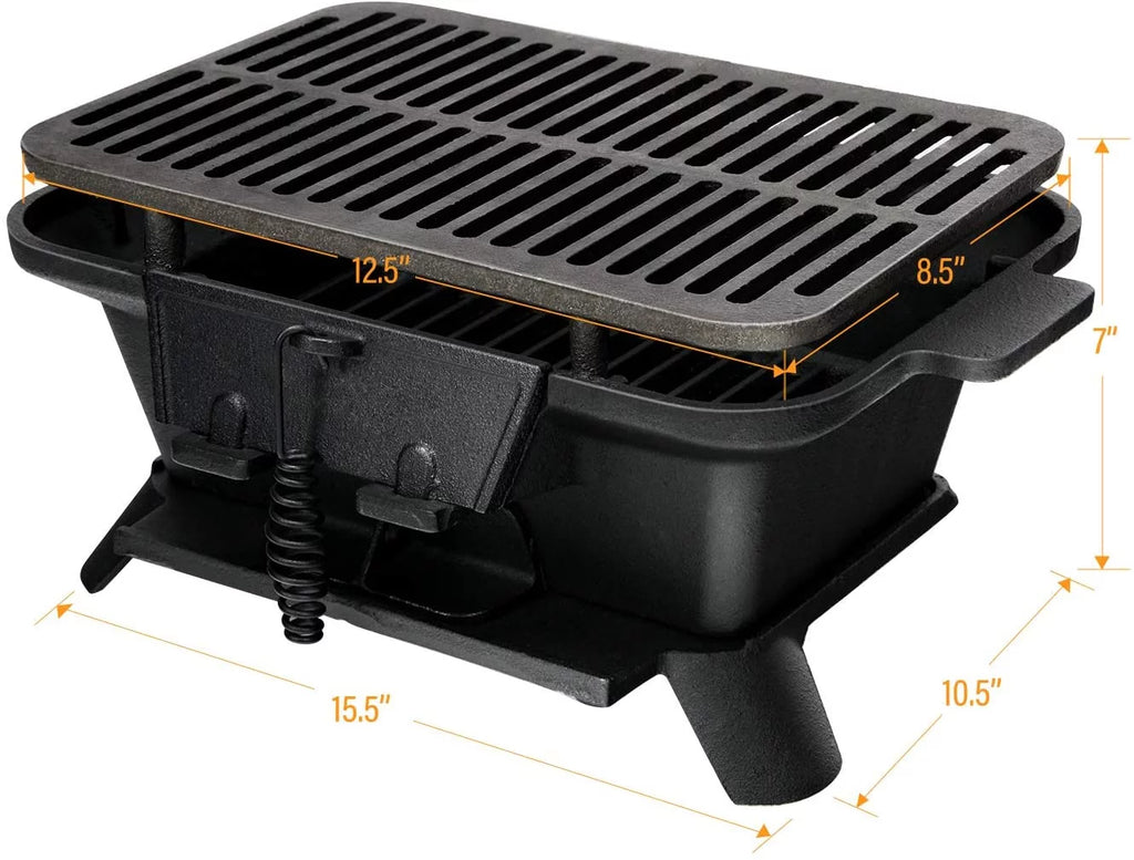 Portable Cast Iron Charcoal Grill with Double-sided Grilling Net P168413