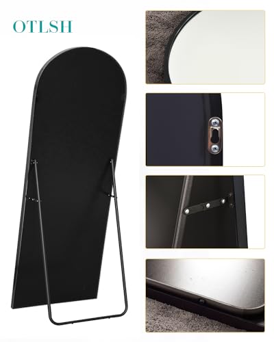 Arched Floor Mirror, 58" Full Length Mirror with Stand, Aluminum Frame - Black G72917