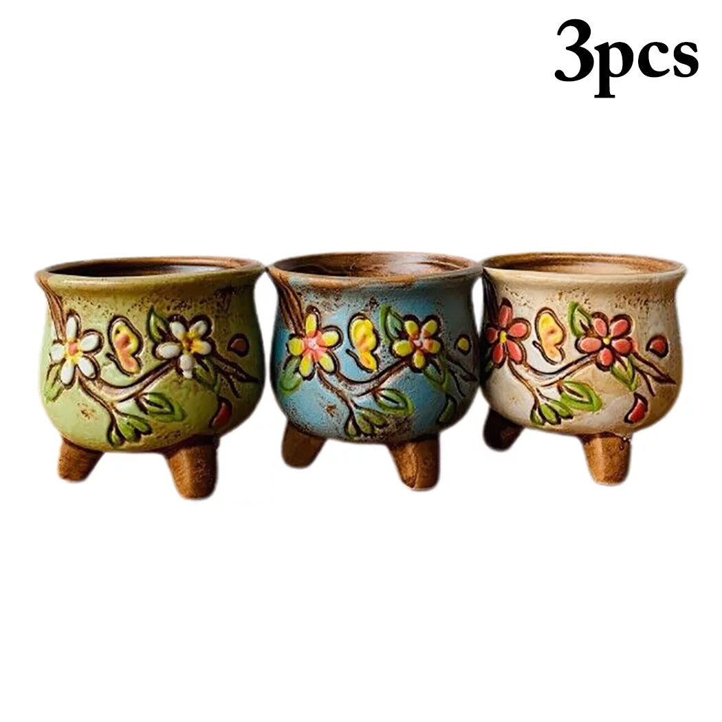 3PCS Ceramic Plant Pots with Legs M742518