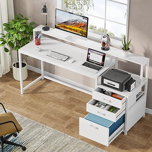 63 Inch Computer Desk with File Drawer Cabinet and Monitor Stand X910