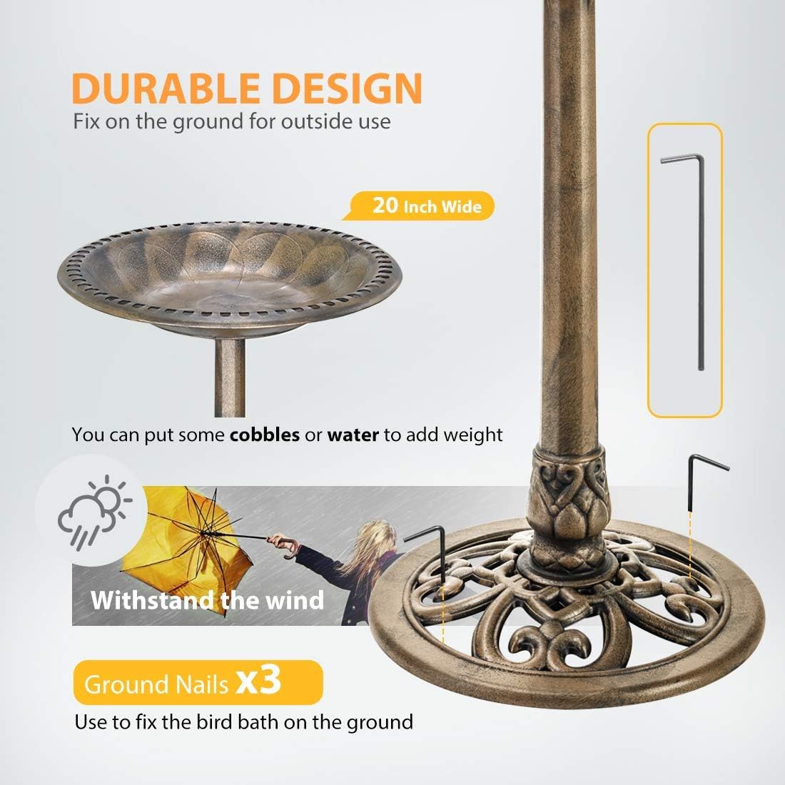 28 Inch Copper Polyresin Bird Bath G870