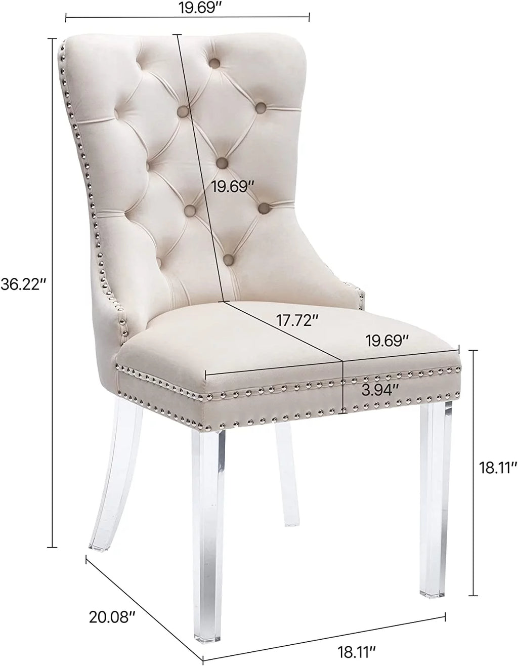 Beige Velvet Dining Chairs Set of 2 with Acrylic Legs M739