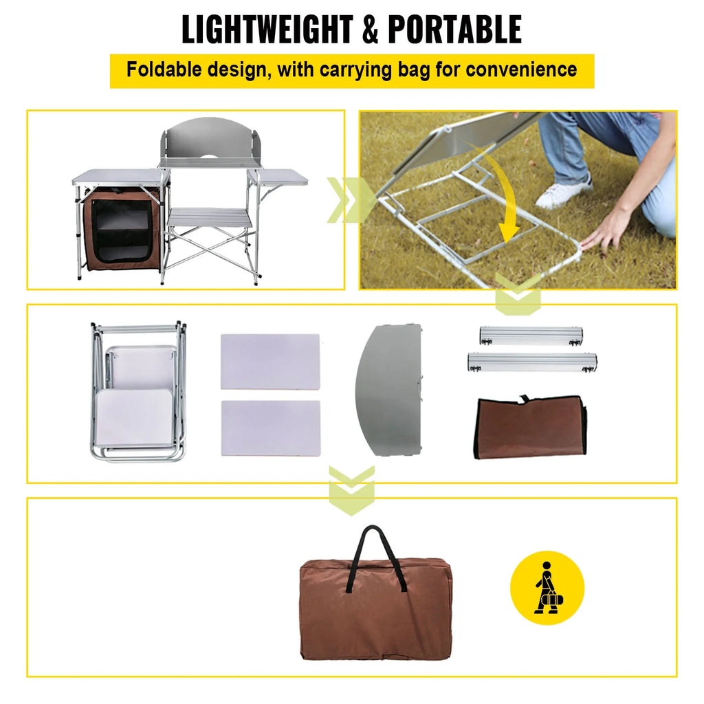 Aluminum Portable Folding Camp Cook Table with Windshield S847